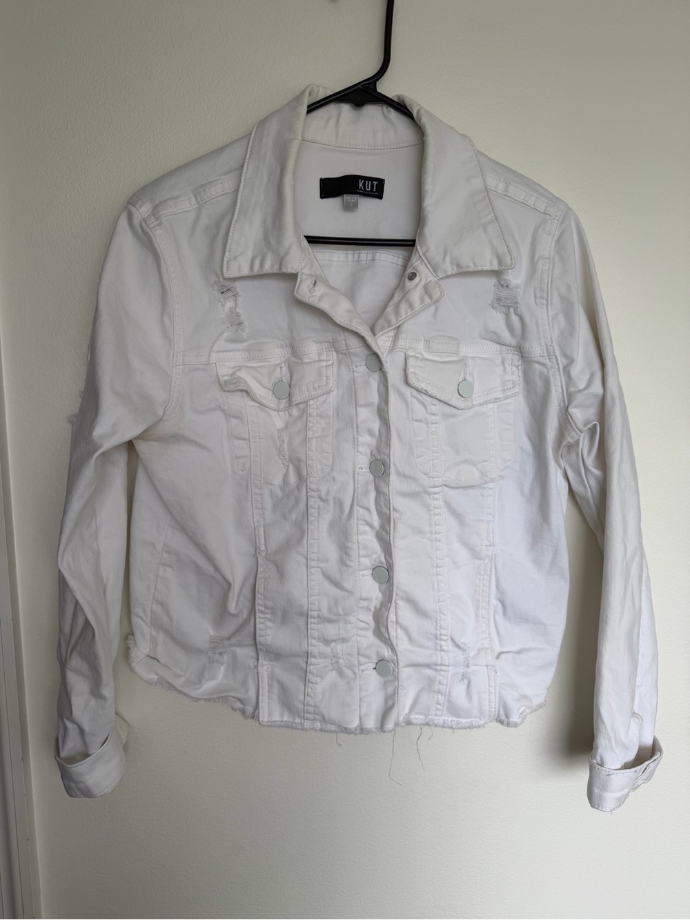 Kut from the Kloth White Distressed Denim Jacket